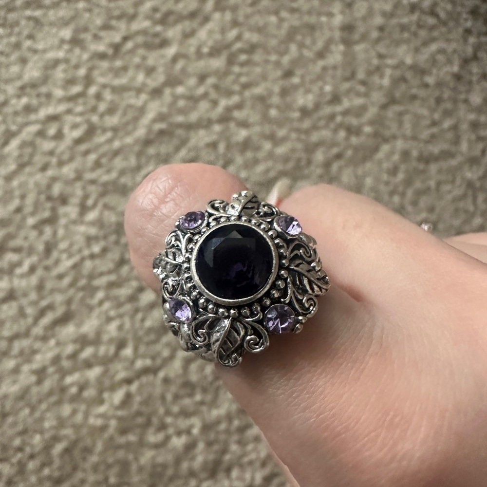 Vintage Dark Purple Crystal Statement Ring